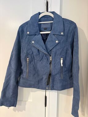 Blank NYC Blue Suede Moto Jacket - Women’s Biker Coat Size Large NWT